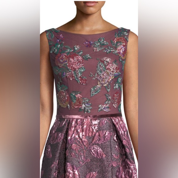 NWT David Meister Floral Beaded Bodice and Jacquard Skirt Gown Sz 10